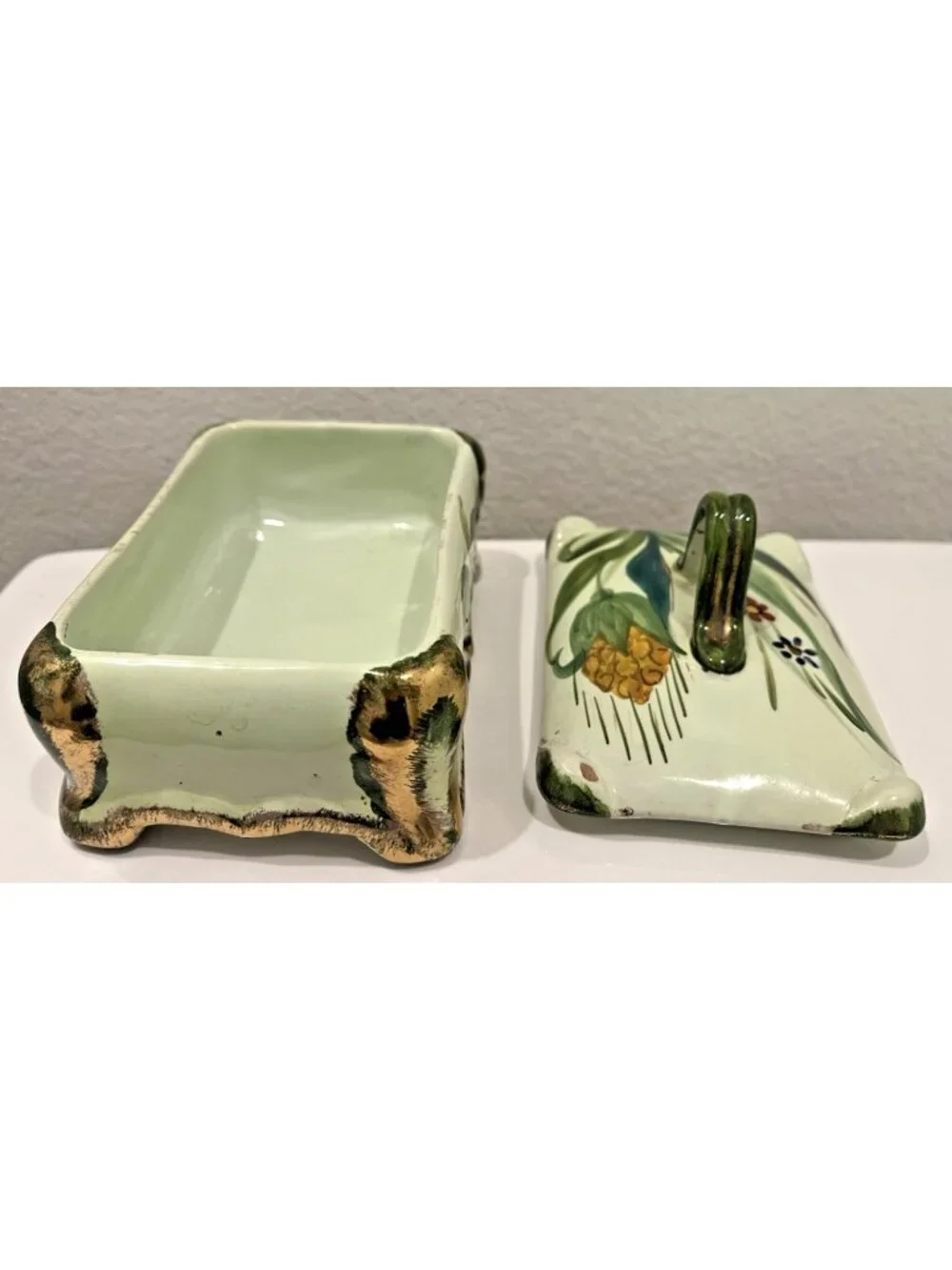 Vtg Italian Hand Painted Footed Porcelain Trinket Vanity Box Numbered Victorian